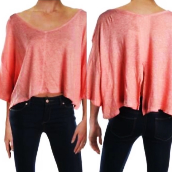 ✅SOLD-We The Free People | Burnout Split Back Crop Top Oversized Linen Blend - Picture 2 of 8